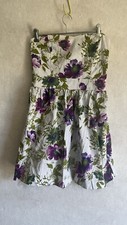 Portmans Strapless Blue Floral Iris Print Fit-and-Flare Midi Dress, Size 14, White/Blue/Pink — listing 2