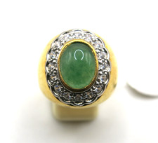 Vintage Men's Two-Tone Signet Ring with Oval Green Cabochon (Jade or Chrysoprase) — listing 6