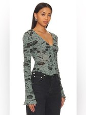 Free People Floral Print Deep V-Neck Peplum Top with Crochet Lace Trim — listing 4