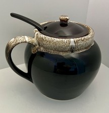 Vintage Brown Drip Glaze Stoneware Bean Pot with Lid — listing 4