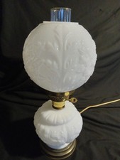 Fenton Milk Glass Poppy Pattern Student Lamp with Ruffled Shade — listing 3