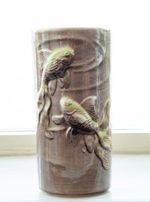 Vintage Green Glazed Ceramic Gurgle-Style Open-Mouth Koi Fish Vase / Planter — listing 5