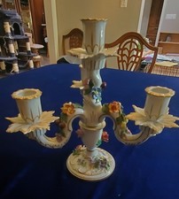 Dresden Porcelain Two-Arm Candelabra with Applied Flowers and Gilt Rococo Scrollwork — listing 2