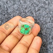 Green Copper Turquoise Oval Cabochon Pendant in Silver-Tone Bezel Setting — listing 2