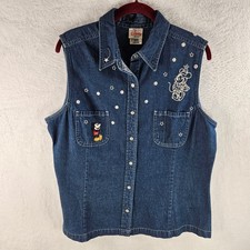 Vintage The Disney Store Mickey Mouse Denim & Twill Varsity Bomber Jacket, Size Medium — listing 6