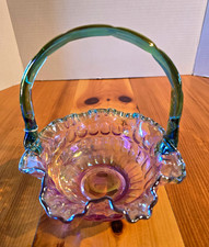 Fenton Iridescent Opalescent Glass Rose Bowl with Petal Ruffled Rim