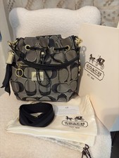 Coach Signature Jacquard Drawstring Shoulder Bag in Tan & Brown — listing 3