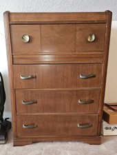 Vintage Waterfall-Style 6-Drawer Double Dresser with Red-Stripe Bakelite-Style Pulls, Painted White — listing 2
