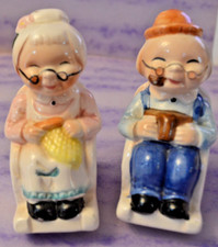 Ceramic Granny Salt and Pepper Shaker Set with Round Glasses
