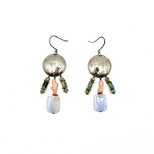 Vintage Afghan Kuchi Tribal Drop Earrings with Red Coral Glass Cabochons — listing 5