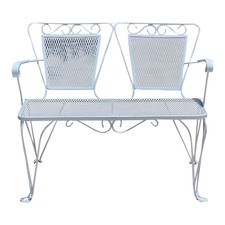 Wrought Iron Neoclassical-Style Settee Bench with Cushion and Throw Pillows