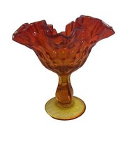 Amberina Thumbprint Ruffled Crimped Compote / Pedestal Candy Dish — listing 4