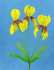 Vintage 1930s French Beaded Iris Flower, Blue Glass Seed Beads with Green Bud, 6 in. Long — listing 4