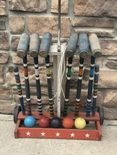 Vintage Wooden Croquet Set with Mallets, Balls, Wickets and Stakes in Original Box — listing 4