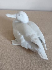 Vintage Bisque Porcelain Girl Duck Holding Teddy Bear Figurine on Miniature Wooden Chair — listing 2