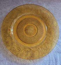 Pressed Glass Sandwich Pattern Plate with Floral and Fine-Diamond Design — listing 6