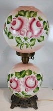 Vintage Gone with the Wind Style Electrified Parlor Lamp with Hand-Painted Roses, Ornate Brass Base and Glass Chimney — listing 6