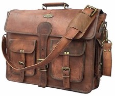 Vintage Brown Leather Flap-Over Briefcase with Brass Turnlock Closure — listing 2