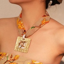 Handmade Fabric Statement Bib Necklace, Recycled Textile Strips, Blue Gray Teal — listing 4