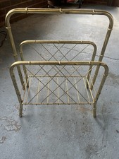 Vintage Brass and Wood Two-Compartment Magazine / Letter Rack Holder — listing 5
