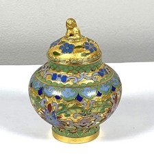 Chinese Cloisonné Enamel Lidded Ginger Jar with Foo Dog Finial — listing 2