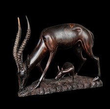 African Carved Wood Antelope Figure Pair on Base, Polychrome, listing 4