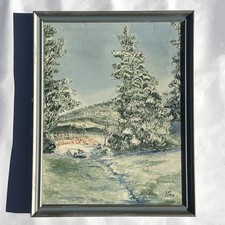 Original Signed Oil Painting, Winter Woodland Stream Landscape in Gilt Frame — listing 4