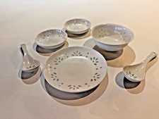 Chinese Rice Eye (Rice Grain) Blue & White Porcelain Tea Set with Bamboo Handle Teapot — listing 6