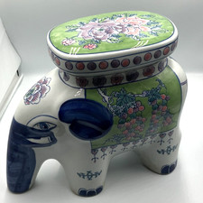 Vintage Cobalt Blue Ceramic Elephant Garden Stool / Plant Stand with Flat Round Top, listing 6