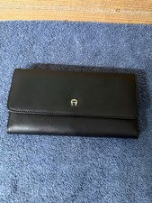 Etienne Aigner Navy Blue Leather Trifold Wallet with Croc-Embossed Trim, listing 4