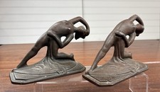 Pair of Bronze Erotic Nude Figural Bookends on Marble Bases — listing 2