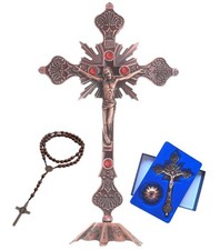 Ornate Standing Table Cross with Beveled Mirror Inlay and Scroll Accents — listing 6
