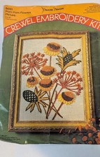 Pauline Denham Completed Crewel Embroidery Blue Floral Panel #6016