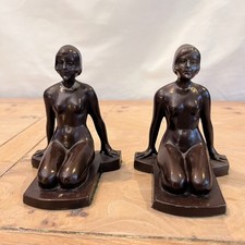 Pair of Bronze Erotic Nude Figural Bookends on Marble Bases — listing 5