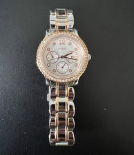 Guess Ladies' Rose Gold-Tone Crystal Faceted Dial Watch with White Silicone Strap — listing 5