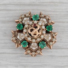 Antique Kite-Shaped Fraternity / Sorority Enamel Badge Pin with Seed Pearls Yes - Greek letters — listing 3