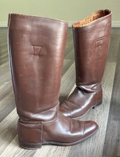 Vintage Tall Leather Riding Boots, Cognac/Oxblood Brown, Stacked Leather Heel — listing 5
