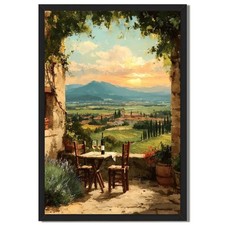 Framed Tuscan/Italian Countryside Vineyard Landscape Oil Painting — listing 3