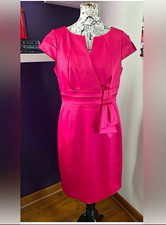 Kay Unger New York Red Satin Sheath Dress with Beaded Neckline, Size 4