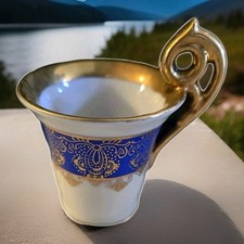 Cream Porcelain Demitasse Cup & Saucer with Gold Bee Motif and Gold Trim — listing 6