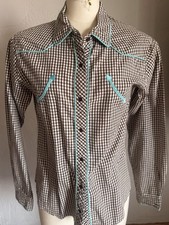 Men's Y2K Western Snap-Front Short Sleeve Gingham Shirt with Embroidered Crest