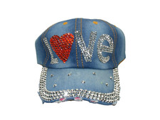 Distressed Denim Bling Baseball Cap with Rhinestone LOVE Lettering — listing 4