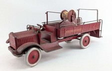 Antique Pressed Steel Model A Coupe Toy Car, Blue with Yellow Disc Wheels — listing 4