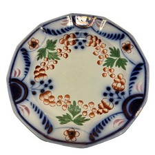 Antique Ironstone Serving Bowl with Fluted Rim and Purple Cyclamen Floral Transfer — listing 2