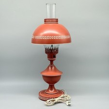 Pair of Vintage Toleware Cylinder Table Lamps with Courting Scene Decoupage and Brass Bases — listing 3