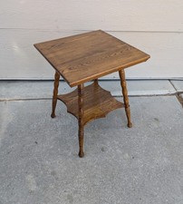 Antique Victorian Oak Parlor Table with Glass Ball & Claw Feet and Spool-Turned Legs — listing 5