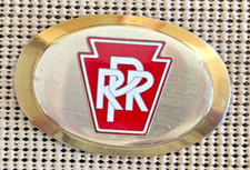 Pennsylvania Railroad (PRR) Keystone Logo Belt Buckle, Brass-Tone with Red Enamel — listing 5