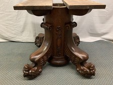 Antique American Oak Round Dining Table with Carved Claw Feet and Fluted Legs — listing 6