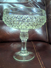 Vintage Pressed Glass Compote with Frosted Floral Etching and Ribbed Pedestal Foot — listing 3