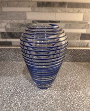 Hand-Blown Blue and White Swirl Art Glass Tumbler / Votive Holder — listing 2